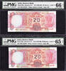 India India 1985-90 Rs 20 SAME Prefix SOLID 38S 222222 & 333333 GEM UNC PMG 65-66 EPQ -