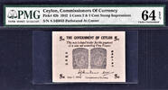 5 Cents Ceylon Pick-42b Choice UNC PMG 64 EPQ -