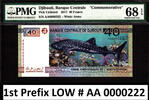 40 Francs Djibouti Commemorative LOW Serial AA 0000222 GEM UNC PMG 68 EPQ -