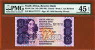 South Africa 5 Rand South Africa 1981-89 SOLID Serial 777777 P-119c Ch Ex Fine PMG 45 EPQ -