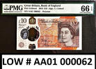 UK (Great Britain) England £10 Polymer 1st Prefix LOW Serial AA01 000062 GEM UNC PMG 66 EPQ -