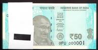 India 50 Rupees 2020 PACK of 100 Consecutive LOW # 0-000001 to 000100 P-111 UNC -
