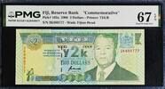 Fiji Fiji $2 Commemorative 2000 Serial 2K - 888777 Pick-102a SUP GEM UNC PMG 67 EPQ -