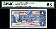 UK (Great Britain) Pound Scotland, British Linen Bank One Pick-169a About UNC PMG 58 EPQ -