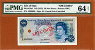 UK (Great Britain) 50 Pence Isle of Man QEII   SPECIMEN Sign *Stallard* Pick-28s1 Ch UNC PMG 64