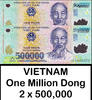 Vietnam Vietnam Polymer ONE MILLION Dong (2 x 500,000) Uncirulated SHIPPING From CANADA -