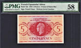 5 Francs French Equatorial Africa 1944 W/o Serial Pick-15c Almost UNC PMG 58 -