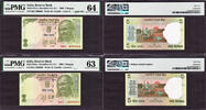 5 Rupees India  PAIR 2009 SOLID # 999999 & 1000000 Pick-94Aa CH UNC PMG 63-64