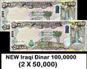 Iraq Dinar IRAQI 100,000 (2 x 50,000) 100% AUTHENTIC UNC SHIP FROM CANADA -