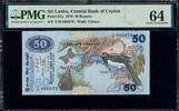 50 Rupees Sri Lanka / Ceylon Pick-87a Choice UNC PMG 64 -