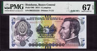  Honduras   SOLID Serial 2222222 Pick-98b SUPERB GEM UNC PMG 67 EPQ 5 Lempiras 2014 Honduras   SOLID Serial 2222222 Pick-98b SUPERB GEM UNC PMG 67 EP