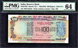 India India 100 Rupees 1979 SOLID Serial 333333 Pick-86c CH UNC PMG 64 -