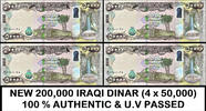 Iraq DINAR NEW 200,000 IRAQI 4 x 50k 100% Authentic U.V TESTED UNC / SHIP From CANADA -