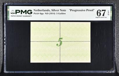 Netherlands 5 Gulden ND (1914) Silver Note, Zilverbon, Progressive Proof, TOP POP - ONLY ONE PMG 67 