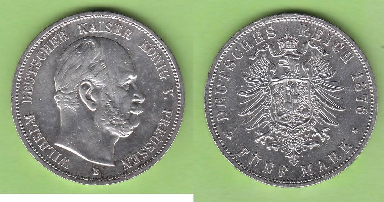 Preußen 5 Mark 1876 B überdurchschnittlich EF Gereinigt (cleaned) | MA ...