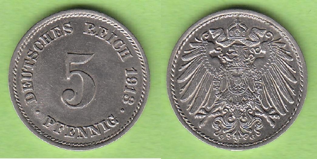 Kaiserreich 5 Pfennig 1913 G Toll Erhalten UNC MA Shops