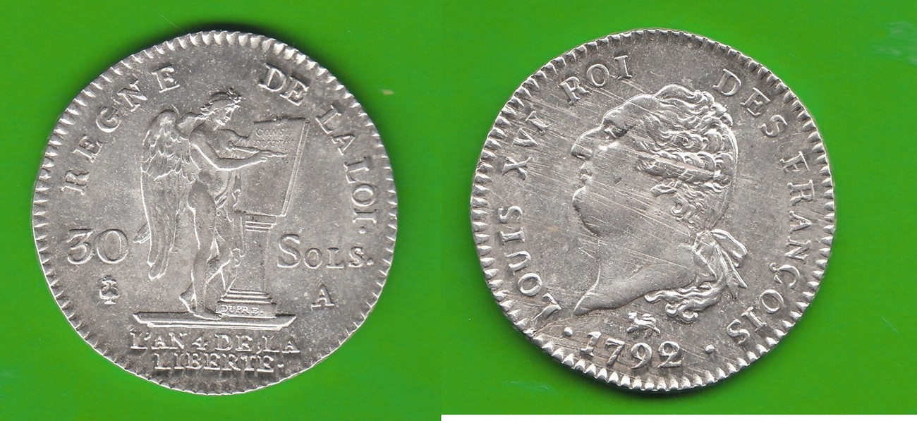 Frankreich 30 Sols 1792 A Ludwig XVI 1774 1793 Toll Erhalten Selten 