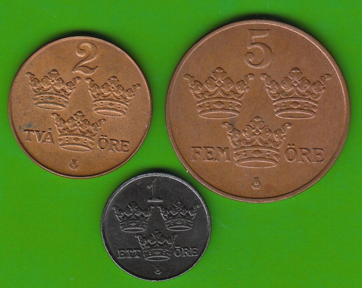 Schweden 1, 2 Und 5 Öre 1950 Gustaf V. 1907-1950, 3 Münzen, Toll ...