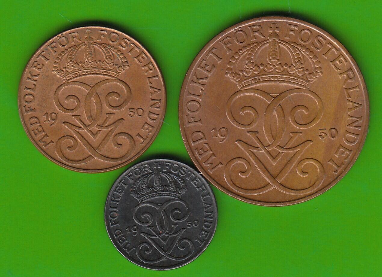 Schweden 1, 2 Und 5 Öre 1950 Gustaf V. 1907-1950, 3 Münzen, Toll ...