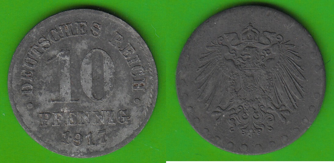 Kaiserreich 10 Pfennig 1917 Zink Statt Eisen, Fehlprägung, Selten Vf 