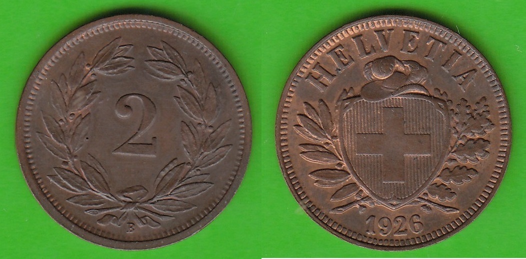 Schweiz 2 Rappen 1926 Seltener Jahrgang Toll Erhalten UNC CH UNC 