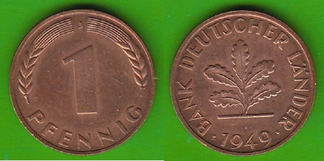 1 Pfennig Bank Deutscher Länder 1949 J