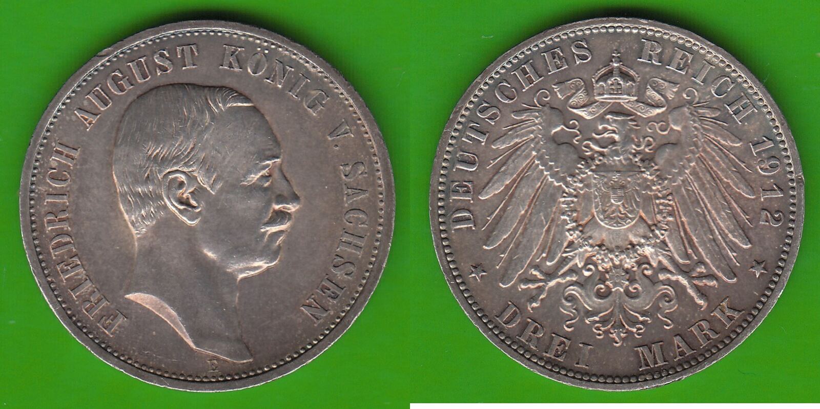 Sachsen 3 Mark 1912 Friedrich August III 1904 1918 Toll Erhalten UNC 