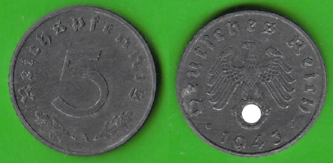 Drittes Reich 5 Reichspfennig 1943 A Sehr Hübsch CH UNC | MA-Shops