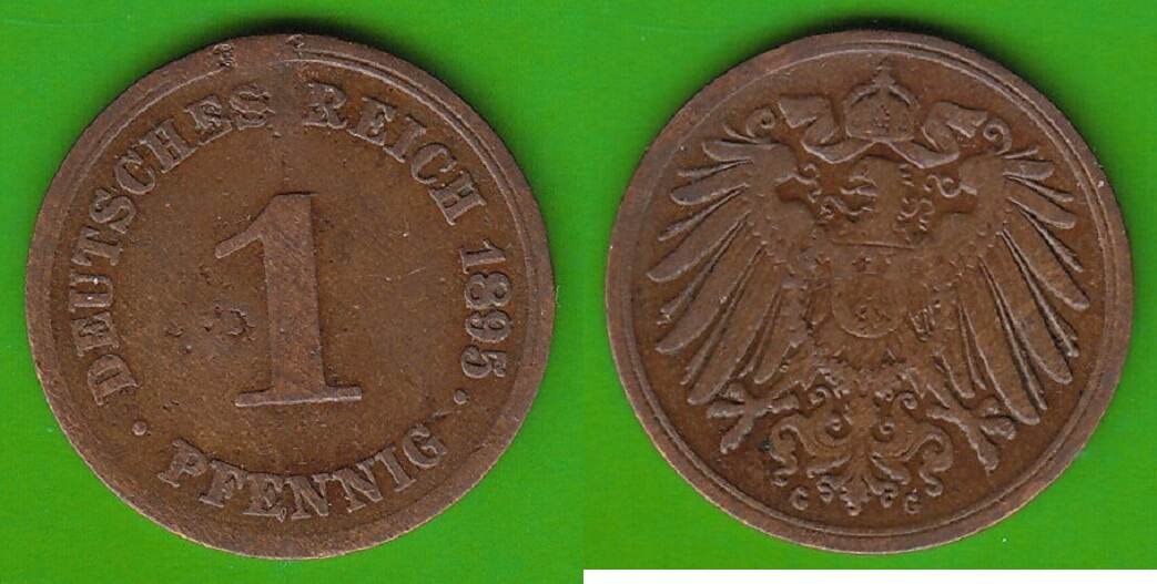 Kaiserreich 1 Pfennig 1895 G bessere Ausgabe F-VF / VF ...