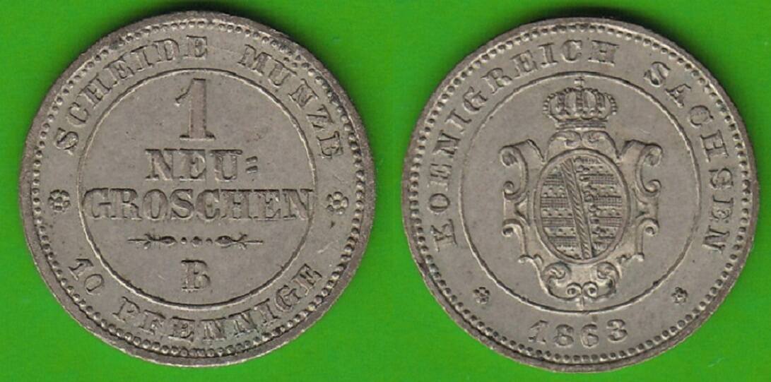 Sachsen 1 Neugroschen 1863 Johann 1854-1873 AEF / EF | MA-Shops