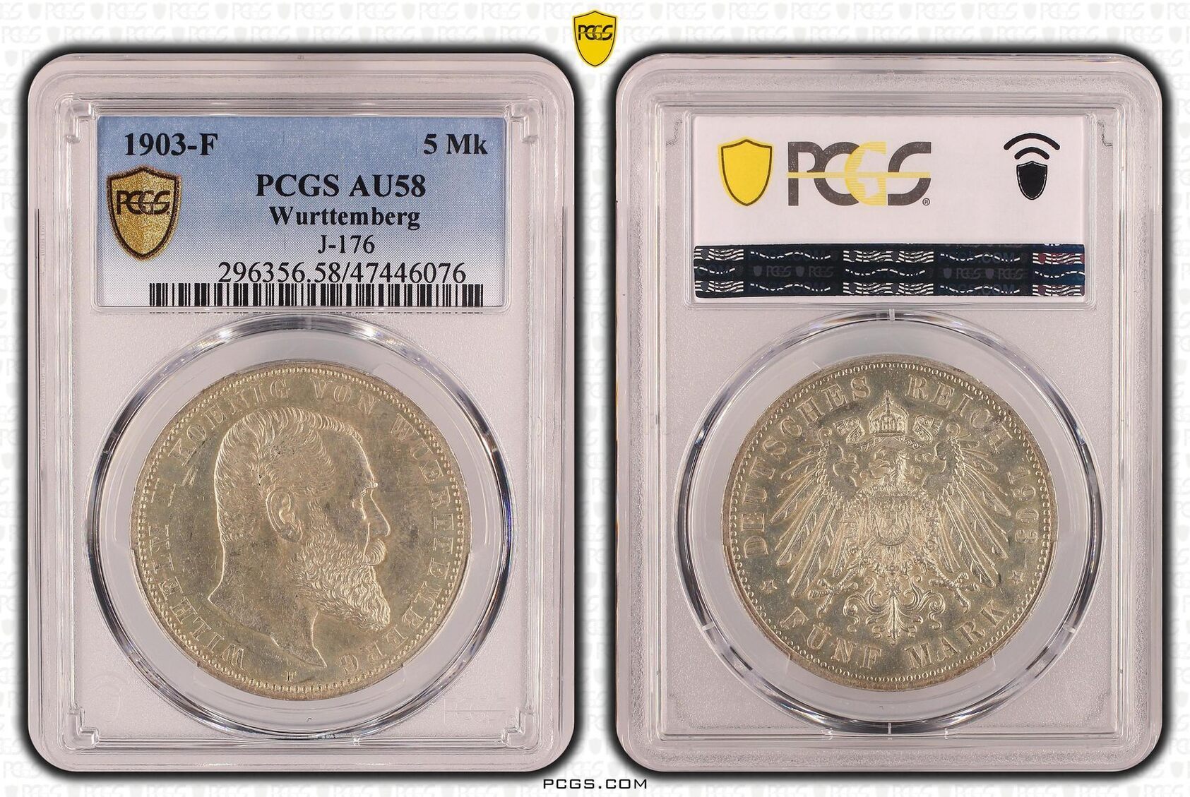 Württemberg 5 Mark 1903 Wilhelm II. 1891-1918, hübsch PCGS AU58 | MA-Shops