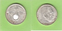 Drittes Reich 5 Reichsmark Hindenburg mit HK, toll erhalten, selten