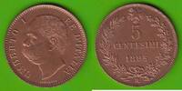 5 Centesimi 1895 Italien Umberto I. 1878-1900, toll erhalten, selten fast st, leicht gereinigt
