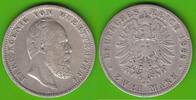 W&uuml;rttemberg 2 Mark 1888 Karl 1864-1891, selten s-ss/s+ 109.59 US$  +  8.65 US$ shipping