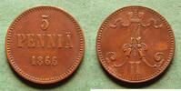 Finnland 5 Penni&auml; 1866 Alexander II. 1855-1881, h&uuml;bsch ss-vz/vz- 72.10 US$  +  8.65 US$ shipping