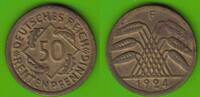 Weimarer Republik 50 Rentenpfennig 1924 F gutes sehr sch&ouml;n, Belag, leich... 5.60 US$  +  4.61 US$ shipping