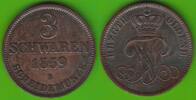 Oldenburg 3 Schwaren 1859 Nicolaus Friedrich Peter 1853-1900 ss/ss+ 9.79 US$  +  4.61 US$ shipping