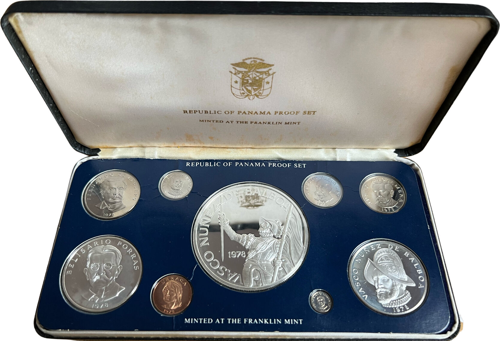 Panama 1978 Proof Coin Set of 9 Complete Silver Balboa Box and