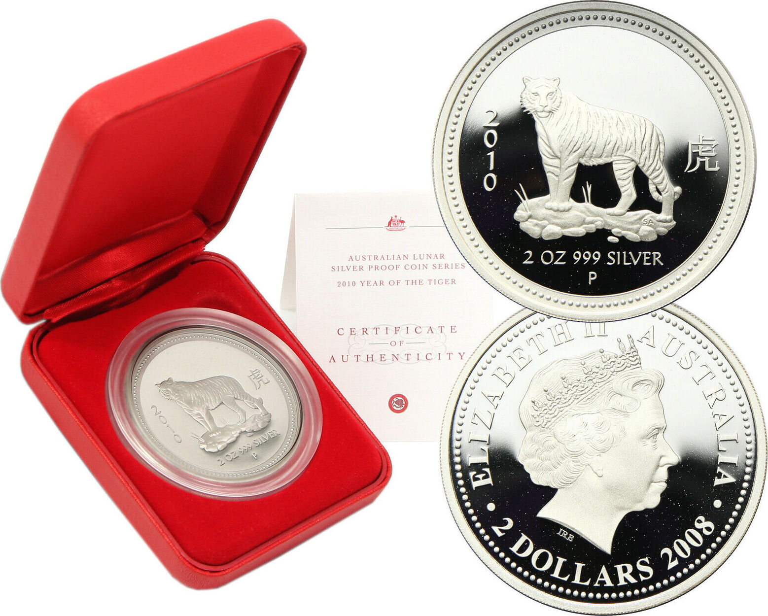 AUSTRALIA 2 Dollars 2008 (2010) Elizabeth II, Year of the Tiger PF
