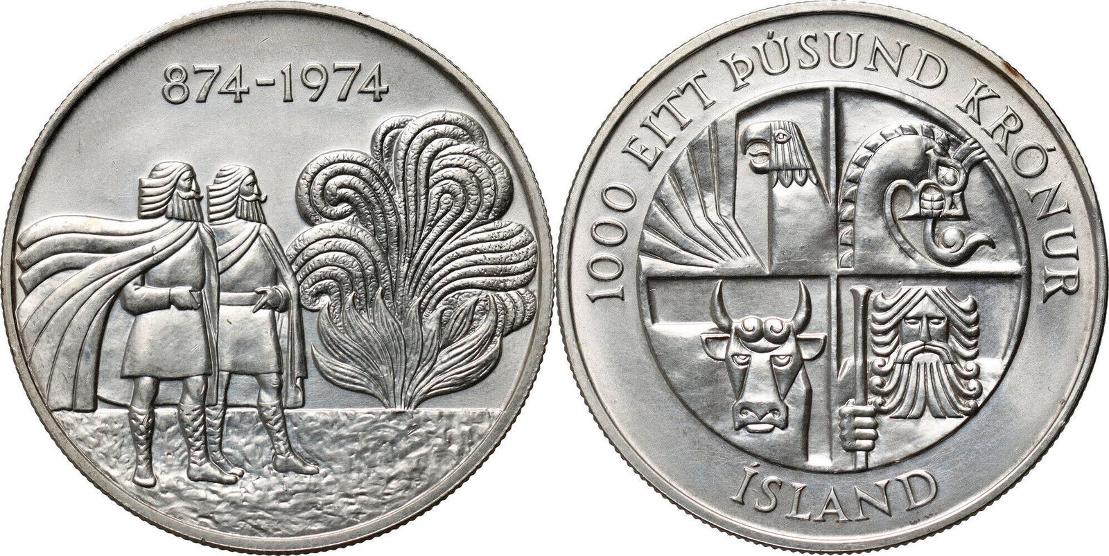 ICELAND 1000 Krónur 1974 1100th anniversary of the first settlement on ...
