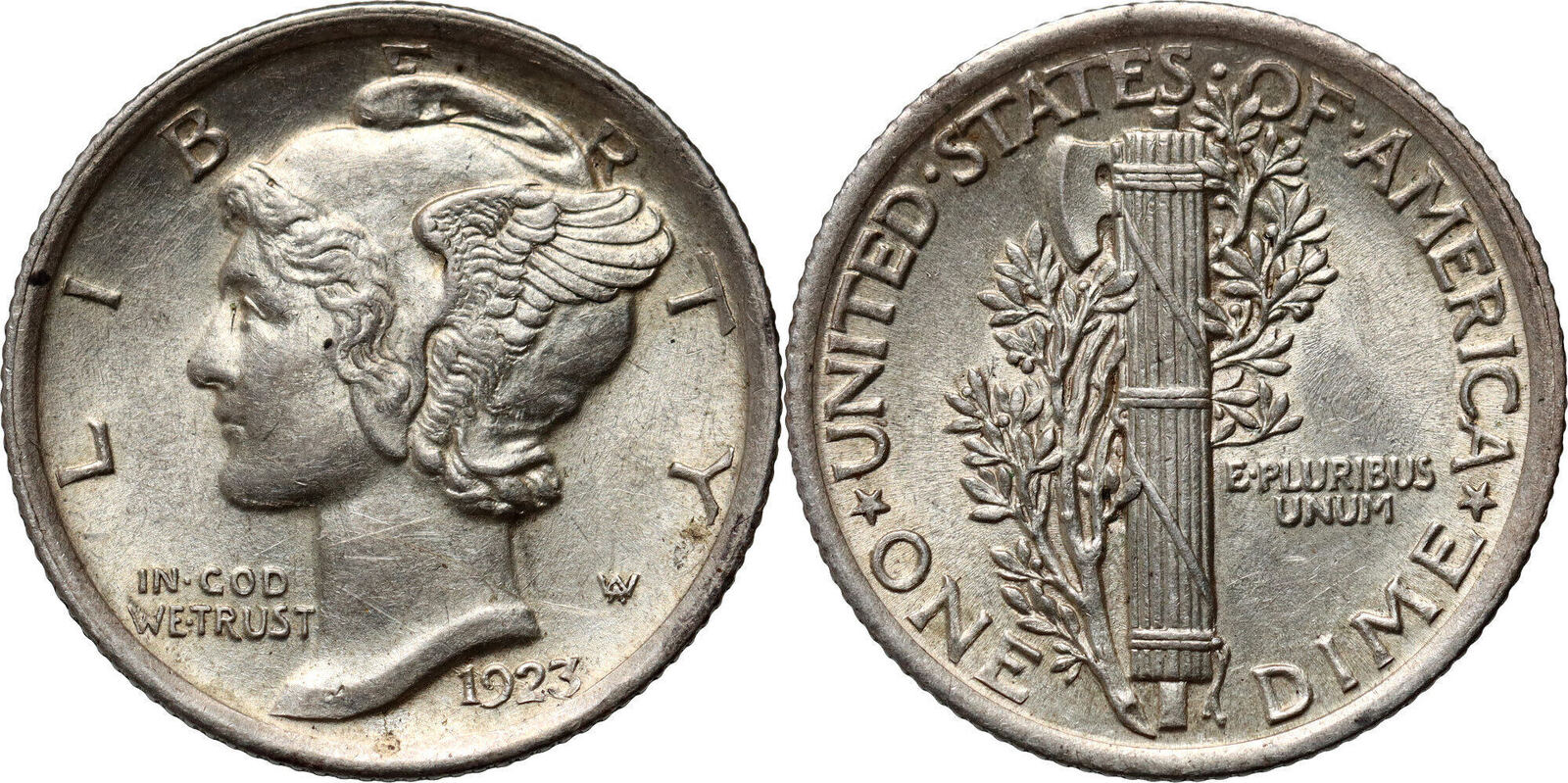 USA 1 Dime 1923 Mercury Dime, Philadelphia UNC- | MA-Shops