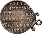 DUCHY OF PRUSSIA 3 Gröscher 1535 Albert of Prussia, Königsberg VF