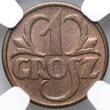 POLAND 1 Grosz 1932 NGC MS 65 BN