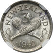 NEW ZEALAND 3 Pence 1942 George VI, One Dot Only NGC MS 63