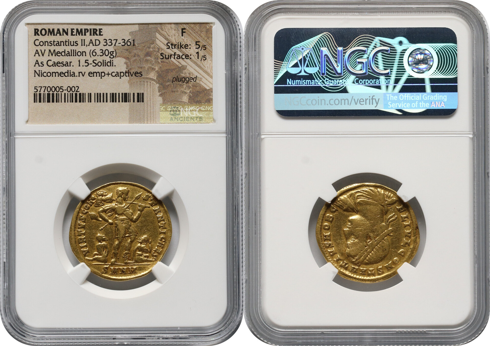 ROMAN EMPIRE AV Medallion Constantius II, AD 337-36 Nicomedia NGC F Strike:  5/5 Surface: 1/5