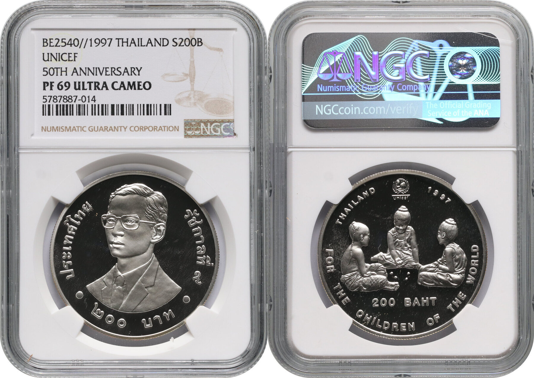 Thailand 200 Baht BE 2540 (1997) Rama IX, 50th Years of UNICEF NGC PF 69  ULTRA CAMEO | MA-Shops