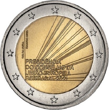 2 Commemorative Portugal 2 Euro 21 Portuguese Presidency Of The E U S Council Xf Unc Ma Shops
