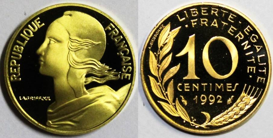 FRANCE - KM 929 - 10 CENTIMES 1992 TYPE MARIANNE PROOF | MA