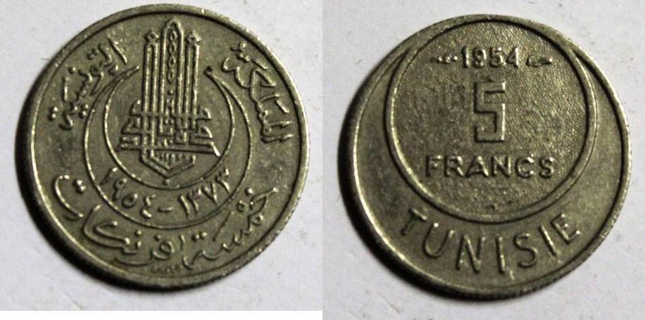 ca TUNISIE TUNISIA   5 francs 1954