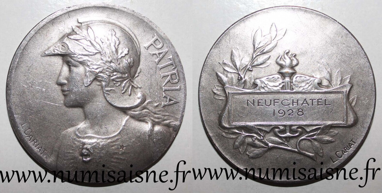 France MEDAL - PATRIA - NEUFCHATEL 1928 - By L. Cariat VF | MA-Shops
